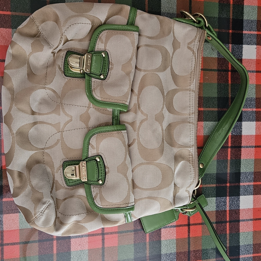 Coach Beige and Green Shoulder Bag